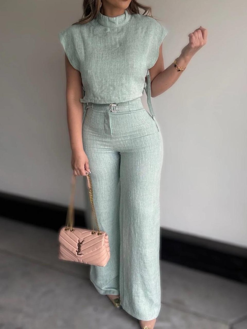 High-Rise Wide-Leg Jumpsuit in Light Mint